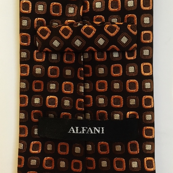 Alfani Neck Tie Copper Brown Dots Silk Modern - Picture 4 of 6